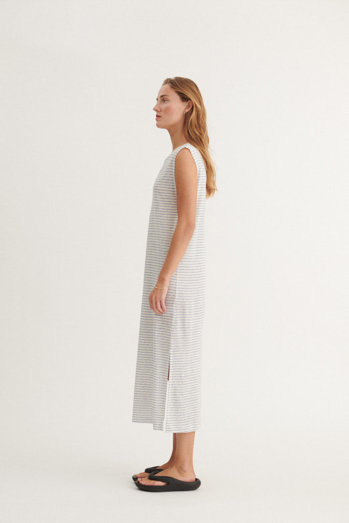Basic Apparel Ryda Stripe Tank Dress Kjoler 758 Quiet harbor / Whisper white